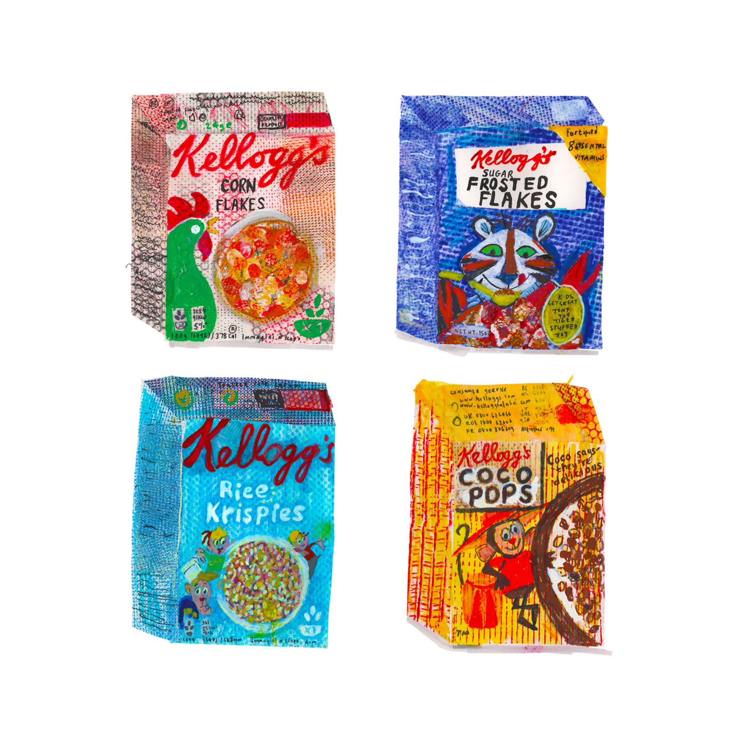 Retro food collection of four greeting cards