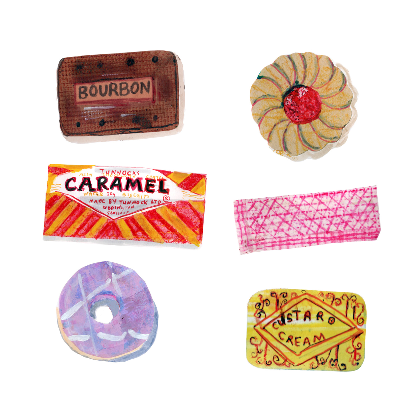 food collection of four greeting cards