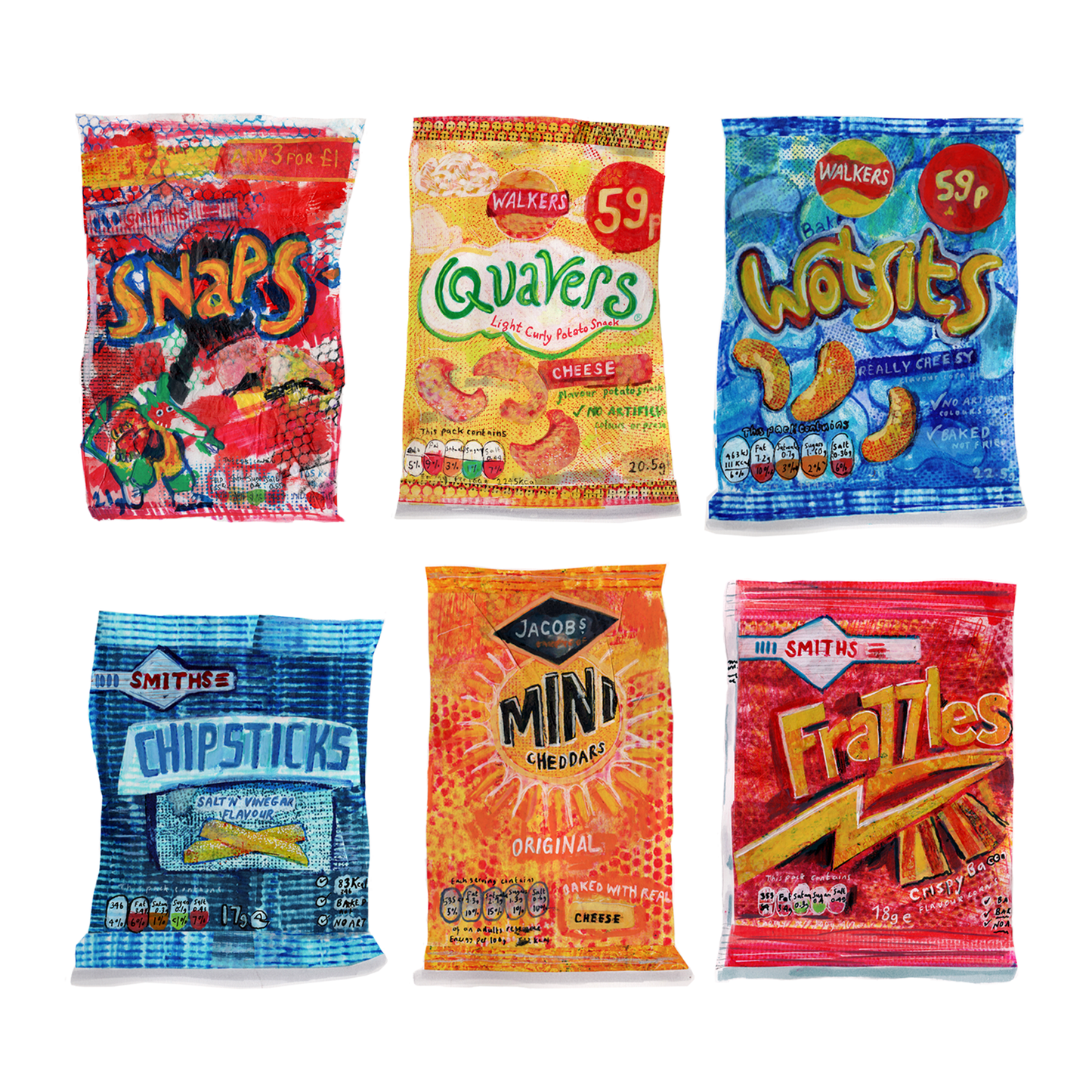 Retro food collection of four greeting cards