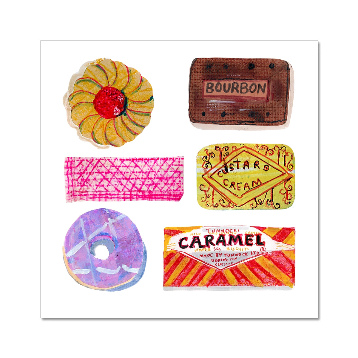 Retro food collection of four greeting cards
