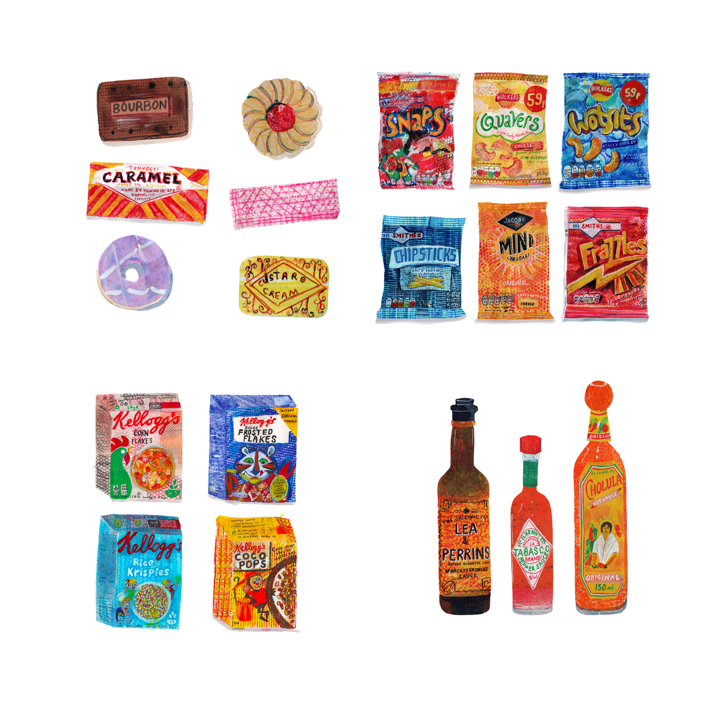 food collection of four greeting cards