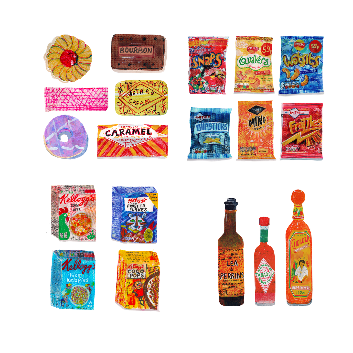 Retro food collection of four greeting cards